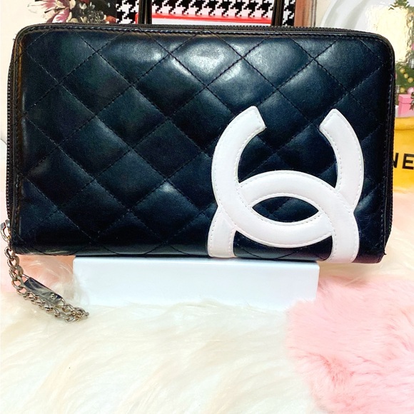 CHANEL Combon Line Lambskin Zip Around Long Wallet Black - Picture 1 of 17